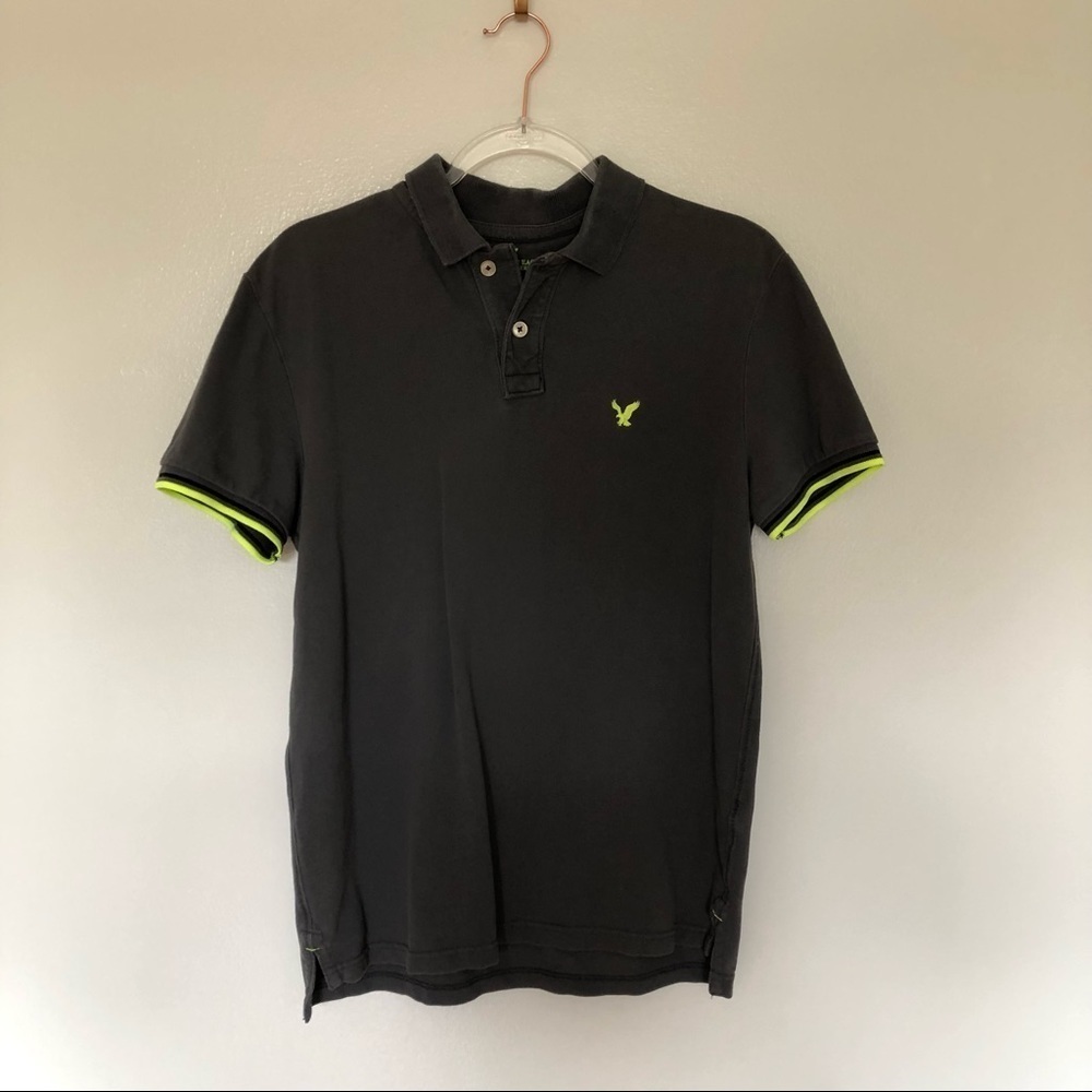 American Eagle Polo Shirt Athletic Fit Grey Medium